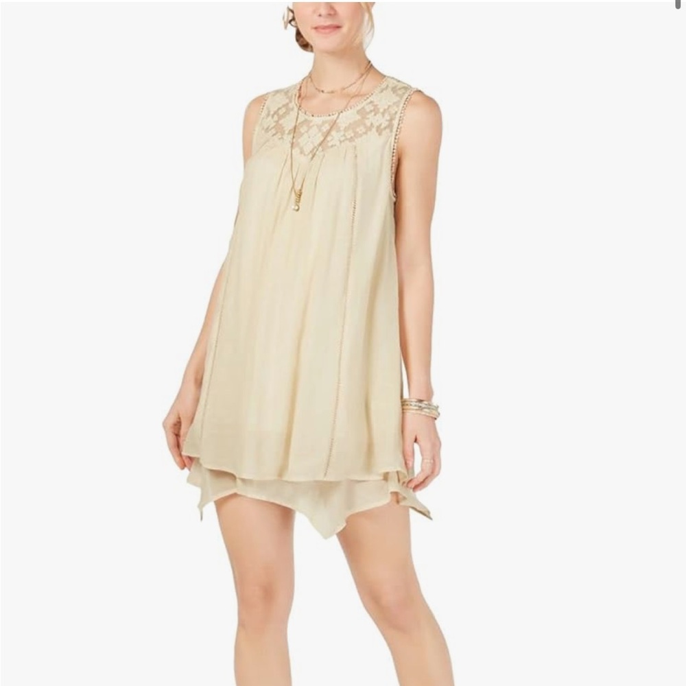 Style & Co Petite Lace-Yoke Handkerchief-Hem A-Line Dress